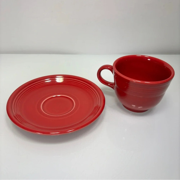 Fiesta Homer Laughlin Vintage Red Teacup Coffee Mug Saucer Set 7.75 oz USA Made - Picture 4 of 7